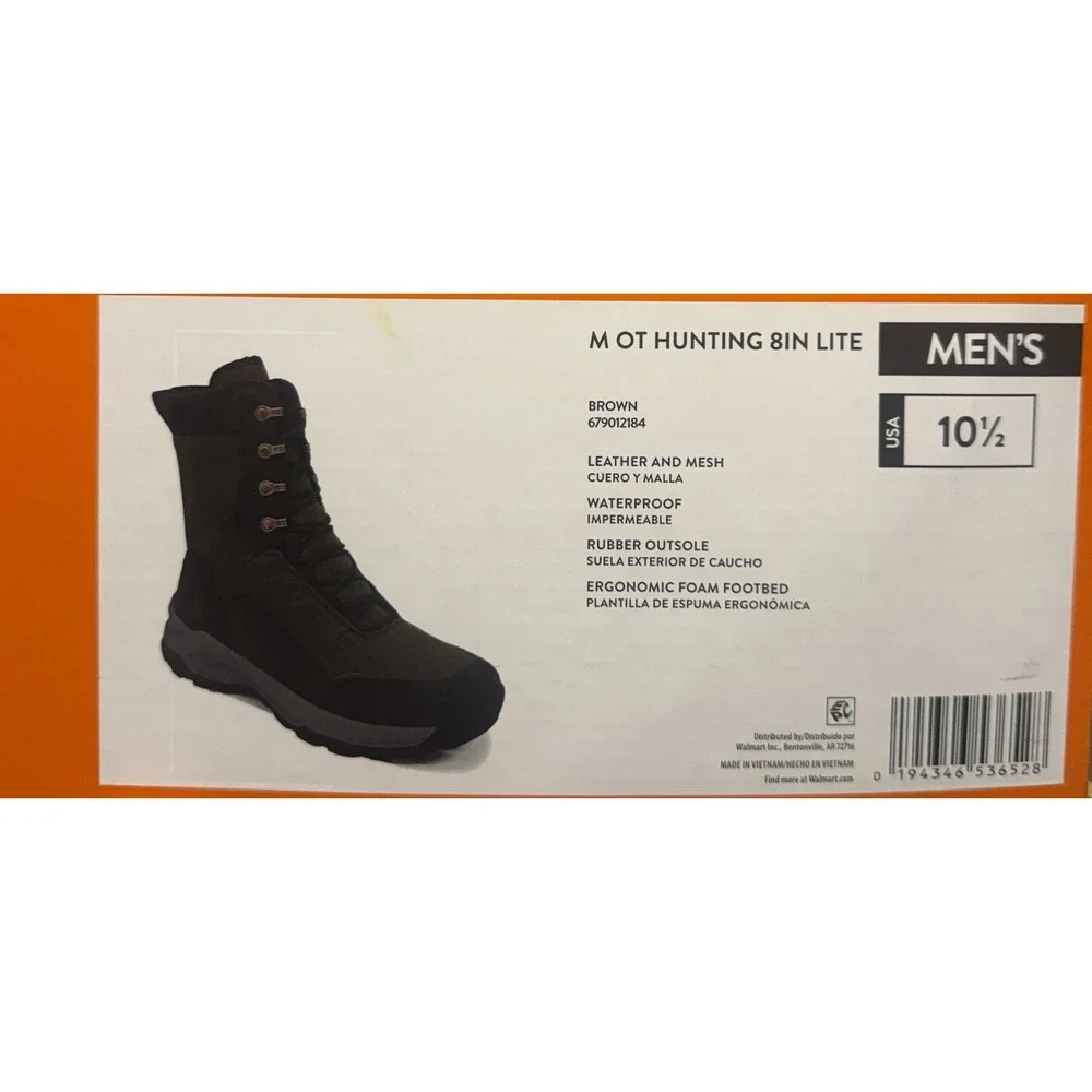 Ozark Trail Hunting 8in Lite Brown Mens 10.5 Waterproof Leather Mesh Rubber Sole